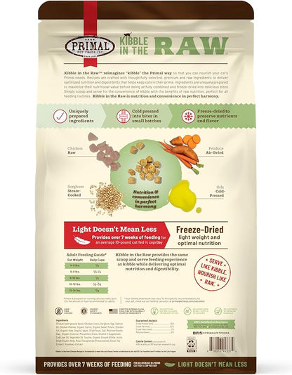 Primal Kibble in The Raw, Freeze Dried Cat Food, Chicken, Scoop &amp; Serve, Made with Raw Protein, Whole Ingredient Nutrition, Crafted in The USA, Dry Cat Food, 64 Ounce (4 lb) Bag