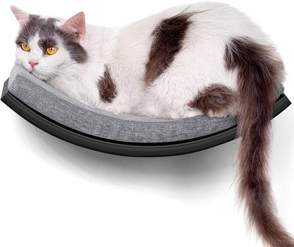 Curved Cat Wall Hammock Bed with Grey Foam Cushion – Floating Cat Wall Shelf Nest for Climbing, Sleeping &amp; Lounging
