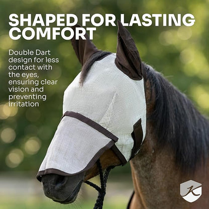 Kensington UV Fly Mask with Fleece Trim - Protective Mask with Dual Ear Opening &amp; Forelock Freedom - Large, Deluxe Black