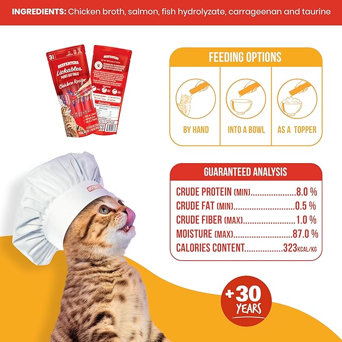 Beefeaters Cat Treats Lickable Puree 1.59oz (12-Pack) – Chicken, Grain-Free, Taurine-Enriched, Ideal for Training &amp; Interactive Feeding