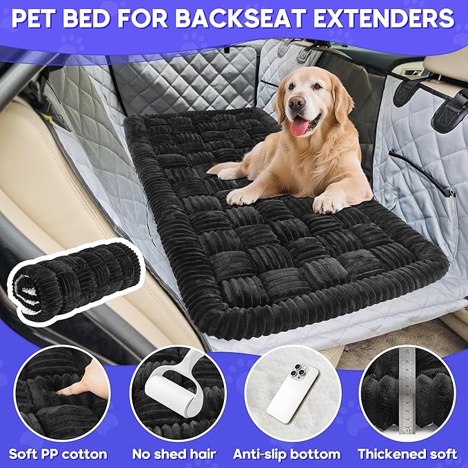 Dog Car Bed Mat, Non-Slip Backseat Extender Pet Blanket, Plaid Dog Bed for SUVs, Sedans &amp; Trucks, Chew-Resistant Travel Pad for Dogs, Easy Clean &amp; Scratch-Proof &amp; Comfort (50"x24.6") Black