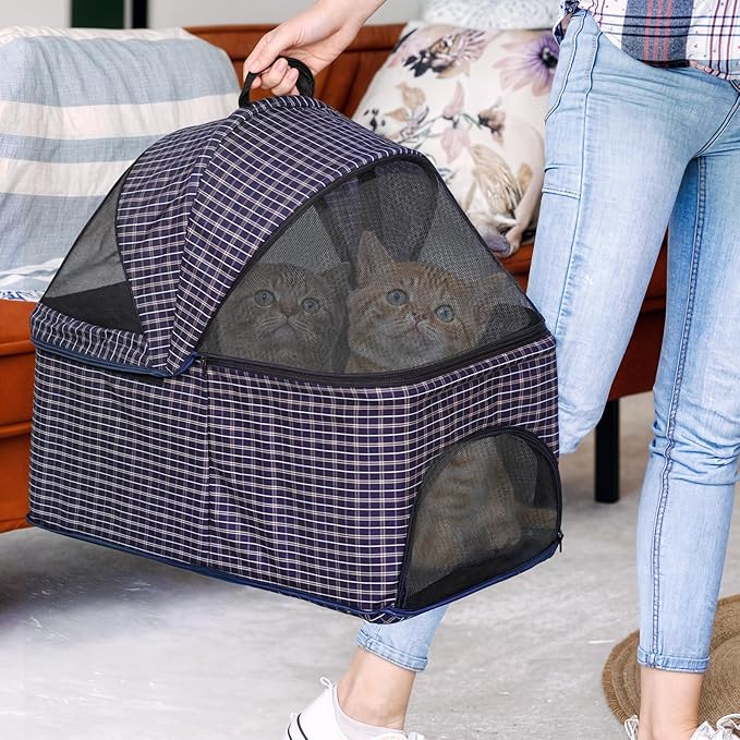 Magshion Foldable Pet Stroller, 3-in-1 Dog Travel Jogger with Detachable Carrier, Cup Holder, Storage Basket, Folding Carrier for Small/Medium Dogs &amp; Cats Up to 33 lbs, Plaid