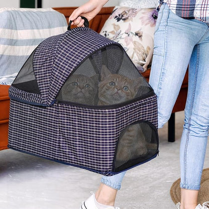Magshion Foldable Pet Stroller, 3-in-1 Dog Travel Jogger with Detachable Carrier, Cup Holder, Storage Basket, Folding Carrier for Small/Medium Dogs &amp; Cats Up to 33 lbs, Plaid