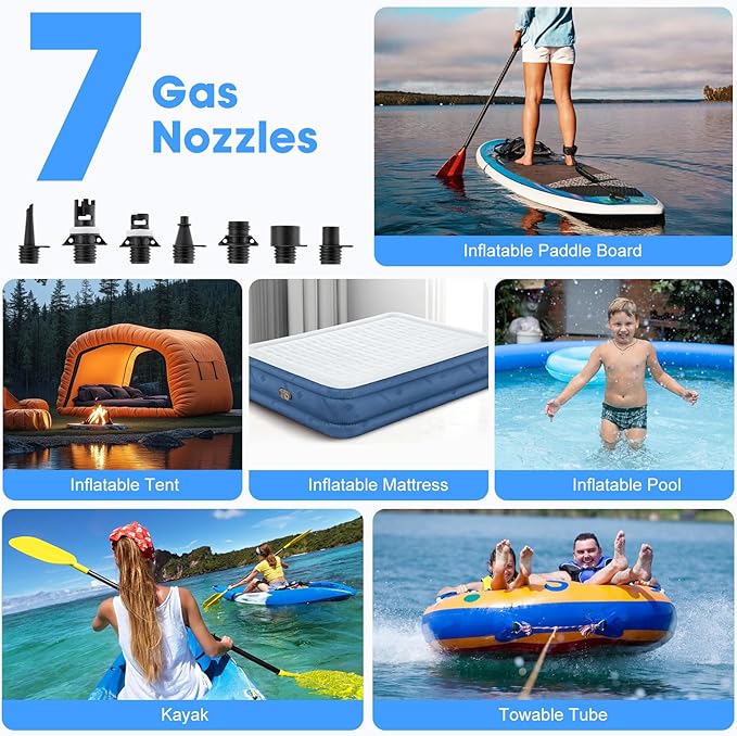 Paddle Board Pump, Rechargeable SUP Pump Electric, 20PSI Portable Paddleboard Pump with Inflation &amp; Deflation, Auto-Off for Inflatables, Kayak, Towable Tube and Air Mattress