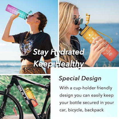 Enerbone Water Bottle, Leakproof BPA &amp; Toxic Free, Motivational Water Bottle with Times to Drink and Straw, Fitness Sports Water Bottle with Strap for Office, Gym, Outdoor Sports