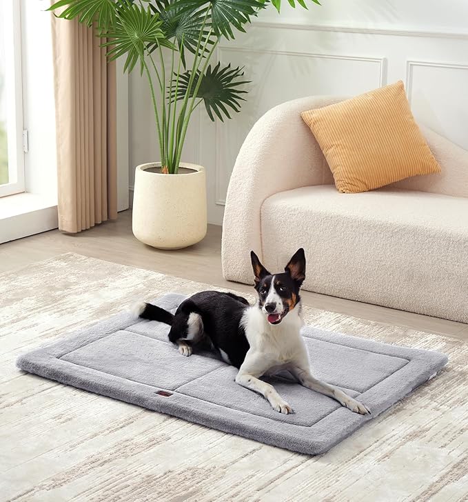 Made4Pets Dog Crate Pad Bed for Large Dogs, Washable &amp; Reversible, Anti-Slip Kennel Mat for Cozy Sleeping, Soft Fluffy Dog Bed for Indoor &amp; Outdoor Use, 36"x27", Gray