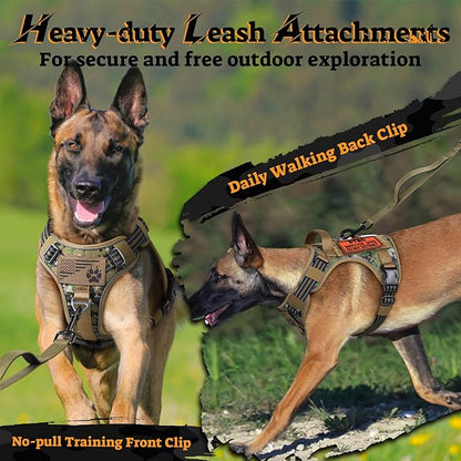 rabbitgoo Dog Harness Medium Sized No Pull, Tactical Service Pet Vest with Molle and Control Handle, Adjustable and Reflective Military Harness for Easy Walking and Training, Brown camo, M