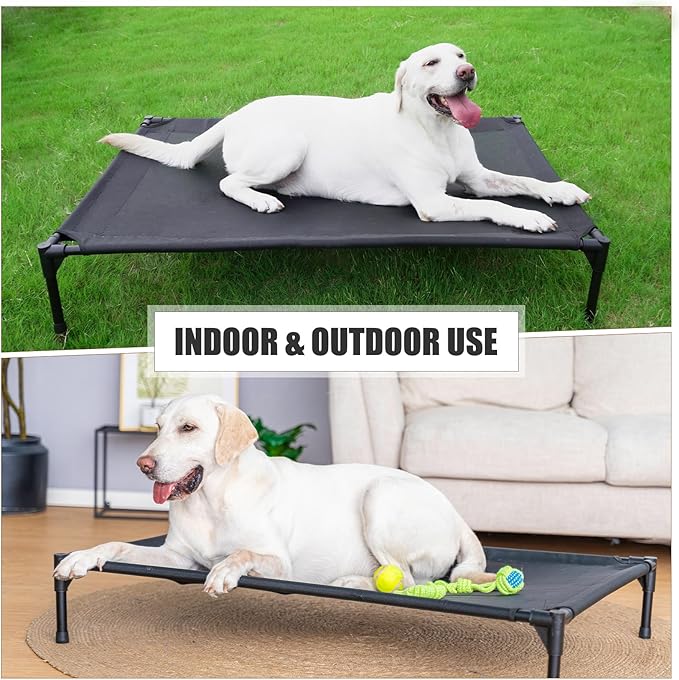 Elevated Dog Bed for Medium Dogs, Raised Dog Cot Beds Fits Up to 150 LBs, Heavy Duty Pet Cots with Durable Supportive Teslin Recyclable Washable Mesh, Indoor &amp; Outdoor Dog Bed, Black