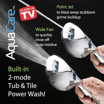 Hotel Spa AquaCare for California As-Seen-On-TV High Pressure Handheld Rain 50-mode 3-way Shower Head Combo with Adjustable Arm, Anti-clog Jets, Tub &amp; Pet Power Wash, 6 ft. Stainless Steel Hose