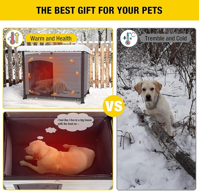 Aivituvin Dog House Outdoor with Insulated Liner, Weatherproof Dog House for Winter, Suitable for Small &amp; Medium &amp; Large Dogs with Unique All-Around Iron Frame(Off-White)