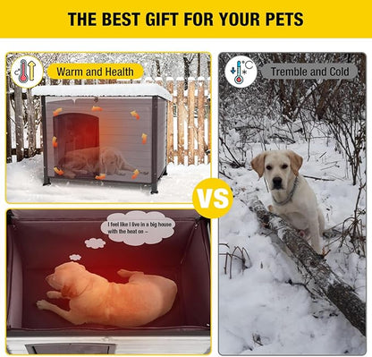Aivituvin Dog House Outdoor with Insulated Liner, Weatherproof Dog House for Winter, Suitable for Small &amp; Medium &amp; Large Dogs with Unique All-Around Iron Frame(Off-White)