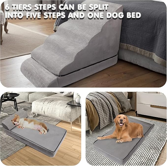 Soft Dog Stairs &amp; Steps for High Beds 28 Inches High Tall, LitaiL Pet Stairs/Steps for High Beds for Small Large Dogs, Non-Slip Dog Ramps for Bed, for Older Cats