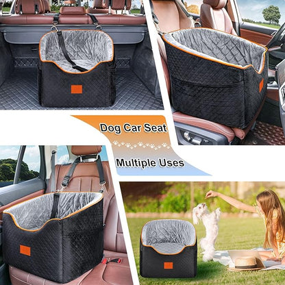 Dog Car Seat for Small Dogs, Memory Foam Booster Dog Seat for Dogs up to 35 lbs, Elevated Pet Car Seat with Washable Removable Cover, Storage Pockets(Black/Gray)