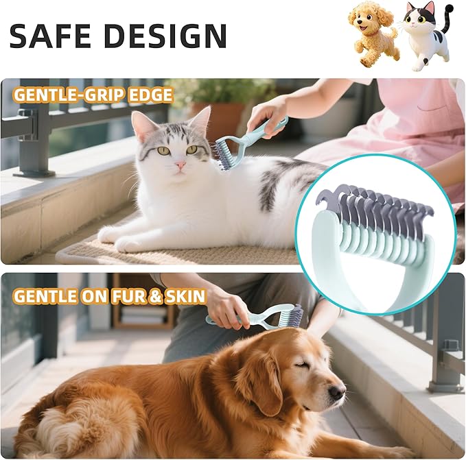 Pet Hair Removal Comb,New Cat Brush with Release Button,Pet Grooming Brush for Short&amp;Long Pet Hair,Deshedding Brush for Pet (Green Set)