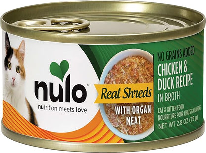 Nulo Real Shreds with Organ Meat Wet Canned Cat Food, Chicken &amp; Duck, 2.8 Ounce, 12 Cans