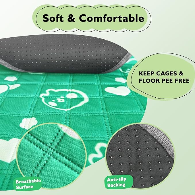 4 Pack Guinea Pig Bedding - Washable Guinea Pig Liners for C&amp;C 2x1 Cage, Waterproof Reusable &amp; Anti Slip Pee Pads Super Absorbent Mats for Small Animal Rabbit Hamster Rat (Green, 28 x 14 Inch)