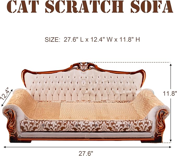 Scratching Sofa, Couch Shaped Thick Scratching Cardboard, Lounge Bed for Indoor Rest&amp;Play, Sofa Scratcher Pad (Silver, 27.6" L X 12.4" W X 11.8" H)