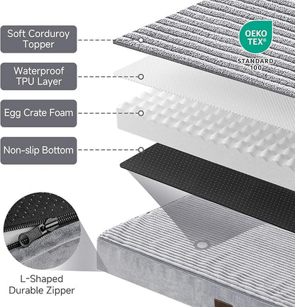 OhGeni Orthopedic Waterproof &amp; Machine Washable Dog Bed for Extra Large Pets, Wider &amp; Larger Size, Cat Mat with 25D Egg Crate Foam, Removable Cover &amp; Invisible Zipper, 54 Inches(Gray)
