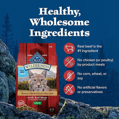 Blue Buffalo Wilderness Adult Dry Cat Food, Rocky Mountain Recipe, Chicken-Free &amp; Grain-Free Recipe Made with Natural Ingredients, Red Meat, 10-lb Bag