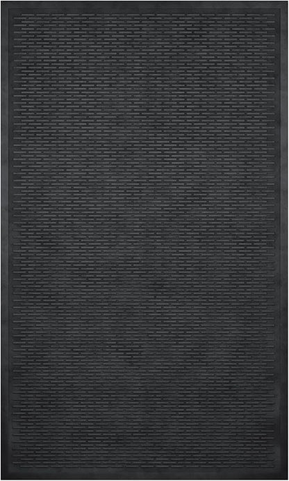 Indoor/Outdoor Hose-Wash Ribbed Design Non-Slip Rubber 3x5 Modern Area Rug for Living Room, Bedroom, Dining Room, Office, 35" x 60", Black