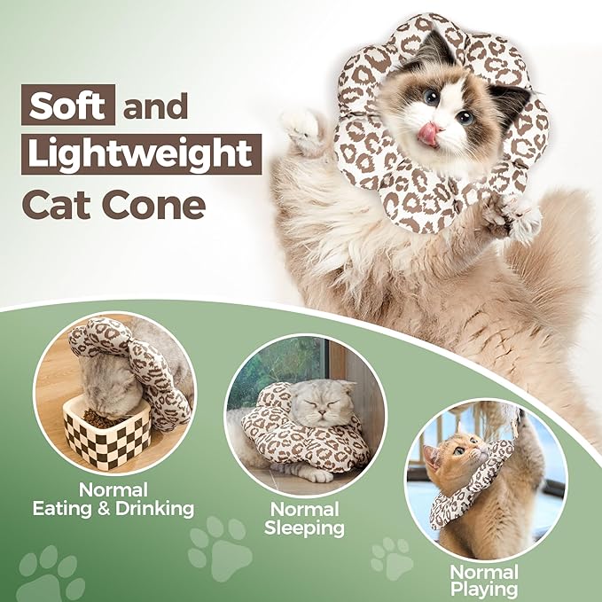 ComSaf Cat Cone Collar Soft - E Cat Collar Cones to Stop Licking After Surgery, Recovery Elizabethan Collar for Cats, Soft Cat Cone for Small Cats Kitten, Waterproof &amp; Lightweight, Brown Leopard, S