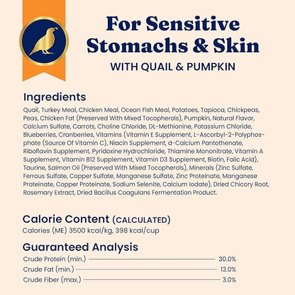 Solid Gold Sensitive Stomach Dry Cat Food - Grain Free &amp; Gluten Free Sensitive Stomach Cat Food for Indoor Adult &amp; Senior Cats - Dry Kibble for Cats w/Quail, Pumpkin &amp; Probiotics for Gut Health - 3lb