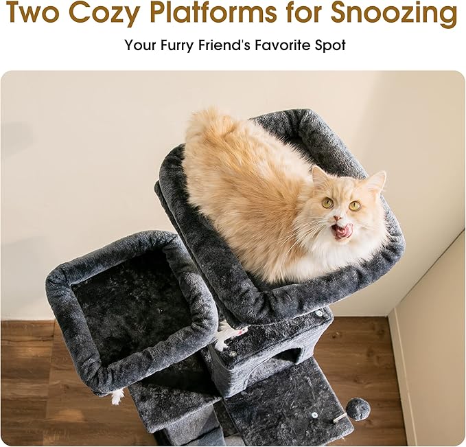 MWPO 70.1-Inch Large Cat Tree, Multi-Level Tall Cat Tower for Indoor Cats, Plush Cat Condo with Big Padded Perches, Sisal-Covered Scratching Posts, Hammock, Toys for Kittens &amp; Cats - Smoky Grey