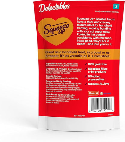 Hartz Delectables Squeeze Up Interactive Lickable Wet Cat Treats for Adult &amp; Senior Cats, Tuna, 4 Count (Pack of 8)