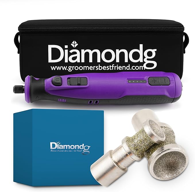 Diamondg Cordless Dog Nail Grinder with Quiet Sound &amp; LED Tip for Large &amp; Small Dogs, 4hrs. Runtime, 2 Bits Included, Purple