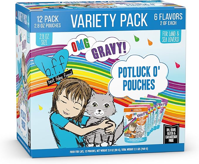 Weruva B.F.F. OMG - Best Feline Friend Oh My Gravy!, Variety Pack, Potluck O&
