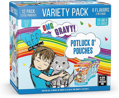 Weruva B.F.F. OMG - Best Feline Friend Oh My Gravy!, Variety Pack, Potluck O&