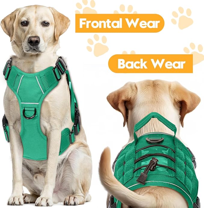 Heavy-Duty Tactical Dog Harness for Large Dogs, No Pull Adjustable Reflective Pet Vest with Molle System, K9 Military-Grade Control for Service Training, Outdoor &amp; 10+ Breeds, Turquoise, Small