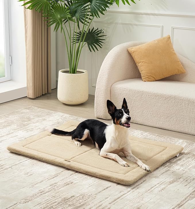 MADE 4 PETS Dog Crate Pad Bed for Large Dogs, Washable &amp; Reversible, Anti-Slip Kennel Mat for Cozy Sleeping, Soft Fluffy Dog Bed for Indoor &amp; Outdoor Use, 36"x27", Beige