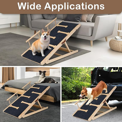Dog Ramp for Bed, Non-Slip Pet Ramp with 5 Adjustable Heights, Portable Foldable Wooden 40" Long Pet Stairs for Small &amp; Large Old Dogs &amp; Cats - Lightweight &amp; Easy Storage