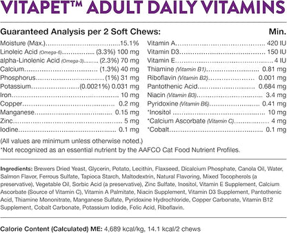 NaturVet VitaPet Senior Daily Vitamins for Cats Plus Glucosamine, Specifically Formulated to Provide Essential Minerals, 90 g, 60 Count