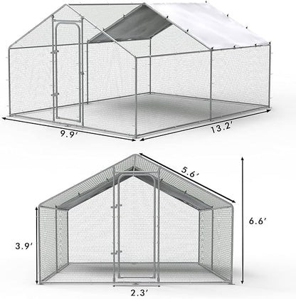 LEMBERI Metal Chicken Runs for Yard, Spire-roof Large Walk in Chicken coop cage for Outside,Galvanized Rabbits Duck Run and coops,Chicken Pen with Waterproof Cover for Outdoor,Backyard and Farm