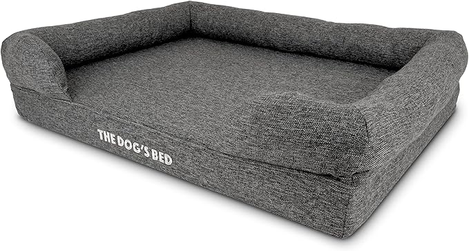 The Dog’s Bed, Large Grey Linen 36x27, Memory Foam, Pain Relief: Arthritis, Hip &amp; Elbow Dysplasia, Post Surgery, Lameness, Supportive, Calming, Waterproof Washable Cover, Veterinary Approved