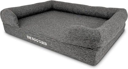 The Dog’s Bed, Large Grey Linen 36x27, Memory Foam, Pain Relief: Arthritis, Hip &amp; Elbow Dysplasia, Post Surgery, Lameness, Supportive, Calming, Waterproof Washable Cover, Veterinary Approved