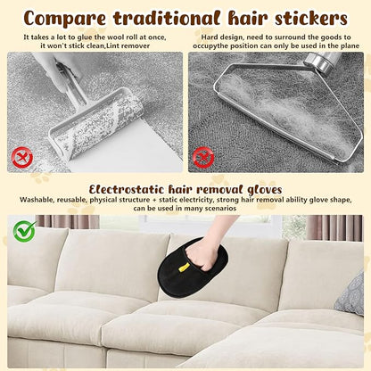 Pet Hair Removal Glove for Cats &amp; Dogs, 2025 Newly Upgraded Electrostatic Pet Hair Gloves, Reusable Pet Hair Remover Tool for Clothing, Couch, Carpet, Curtain