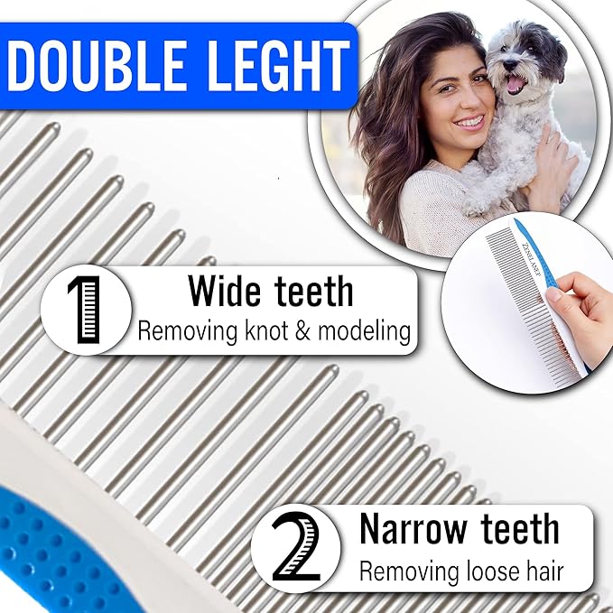 Dog Grooming Comb for Matting – Metal Dematting Comb with Stainless Steel Teeth &amp; Non-Slip Handle (Style 1)