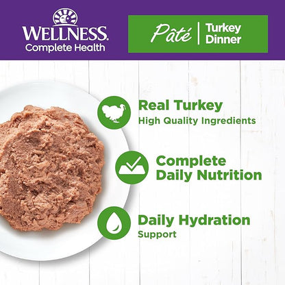 Wellness Complete Health Pate Adult Wet Cat Food, Natural, Protein-Rich, Grain Free, 3 Ounce, 24 Pack, (Turkey)