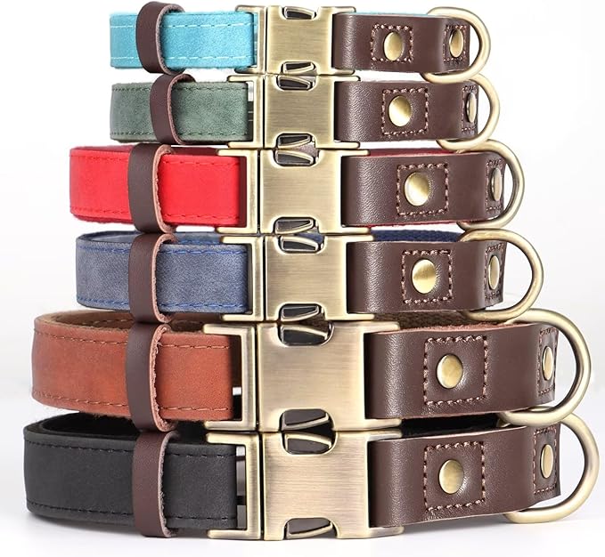 Didog Soft PU Leather Dog Collars for Small Dogs,Classic Adjustable Dog Collars with Quick Release Metal Buckle,Easy Clean and Comfortable with Nylon Lining,Blue,S Neck 10-15"
