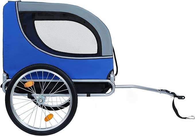 Blue-Grey Large Folding Bike Trailer for Dogs – Heavy-Duty Steel Frame, 66LB Capacity Pet Carrier for All-Terrain Cycling, Jogging &amp; Camping Adventures!