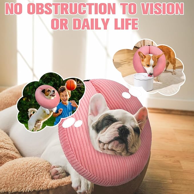 BINGPET Inflatable Dog Cone Collar Alternative After Surgery,Soft Recovery Cone for Dogs to Stop Licking,Protective Neck Donut E Collar Adjustable for Small Medium Large Dogs &amp; Cats(Pink,XL)