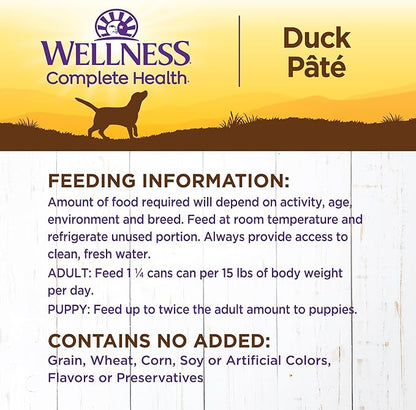 Wellness Complete Health Natural Wet Canned Dog Food, Duck &amp; Sweet Potato, 12.5-Ounce Can (Pack of 12)
