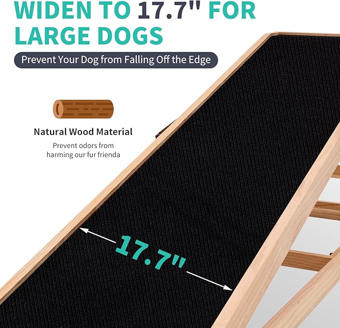 Dog Ramp, Adjustable Height Wooden Folding Pet Ramp for Bed, Couch,SUV-High Traction, Portable Paw Ramps for Small &amp; Large Old Dogs &amp; Cats - Furniture Quality
