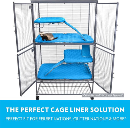 Paw Inspired Fitted Fleece Liners for Ferret Nation, Critter Nation Cage for Ferrets, Rats, Chinchillas, Hedgehogs &amp; Other Small Animals (Blue, Double Unit Combo)