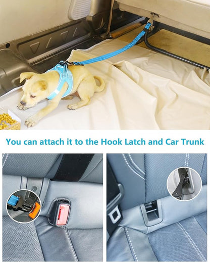 AUBELL Dog Seat Belt for Car,Updated 3-in-1 Adjustable Reflective Bungee Heavy Duty Dog Car Harness Tether with Clip Hook Latch &amp; Buckle,Swivel Zinc Alloy Carabiner,Blue