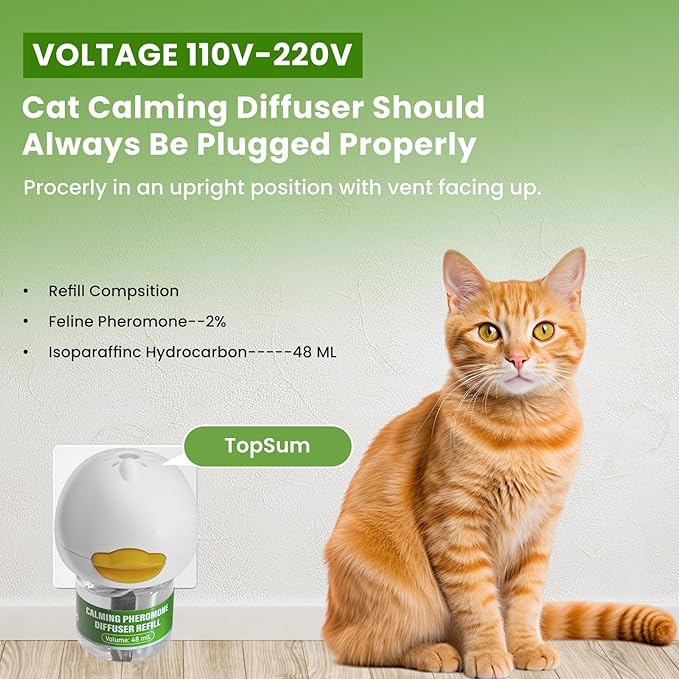 Calming Diffuser Kit for Cat, Cat Pheromone Calming Diffuser Starter Helps Ruduce Anxious, Anti-Stress &amp; Comforts Cats (2 Diffuser + 6 Refills)