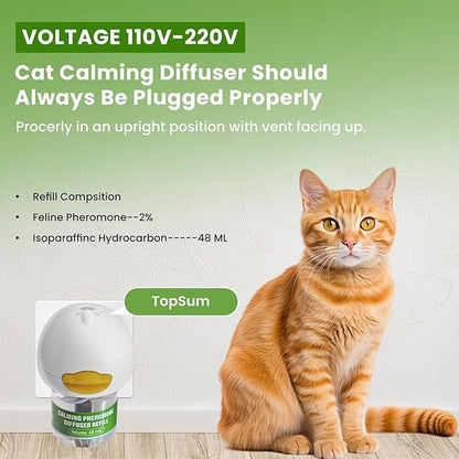 Calming Diffuser Kit for Cat, Cat Pheromone Calming Diffuser Starter Helps Ruduce Anxious, Anti-Stress &amp; Comforts Cats (2 Diffuser + 6 Refills)